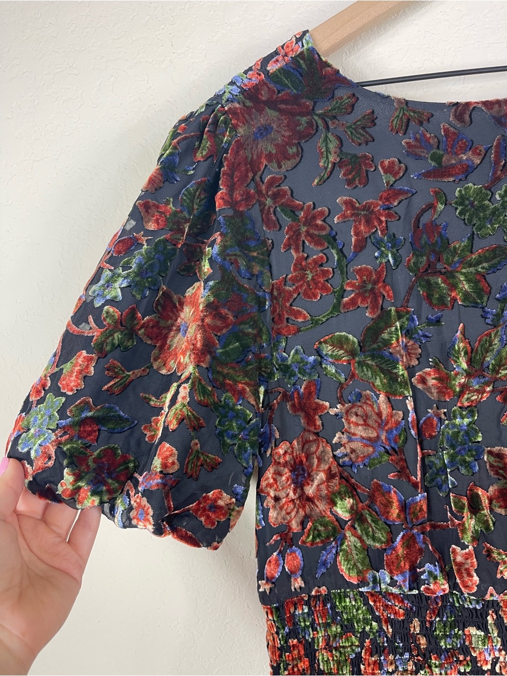 By Anthropologie Katerina Button-Front Burnout Velvet Floral Midi Dress US 16 - Picture 10 of 11